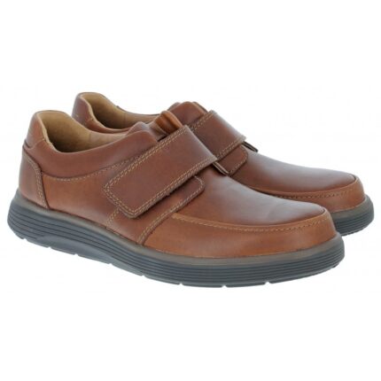 Clarks Un Abode Strap Shoes - Dark Tan Leather - Mens Shoes
