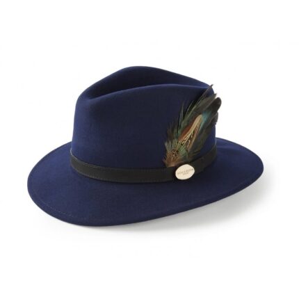 Hicks & Brown Hicks & Brown Suffolk Fedora Classic Feather – Navy – Ladies Clothing - Crep Direct UK