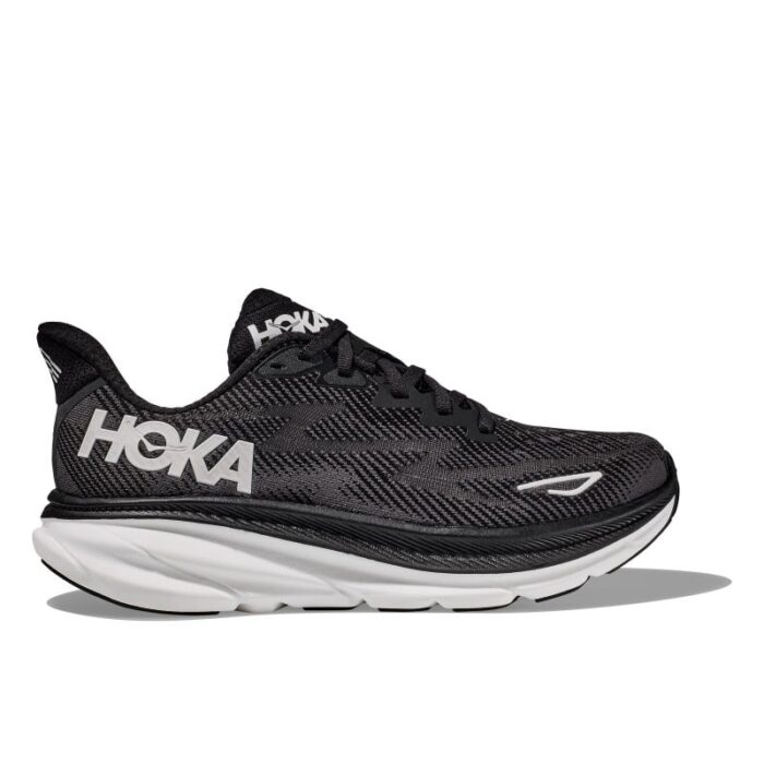 Hoka W Clifton 9 Trainers – Black / White – Womens Performance Running - Crep Direct UK