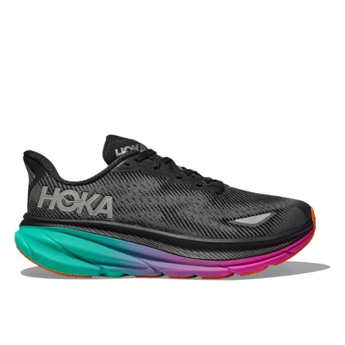 Hoka W Clifton 9 Gore-Tex Trainers – Black / Electric Aqua – Womens Performance Running - Crep Direct UK