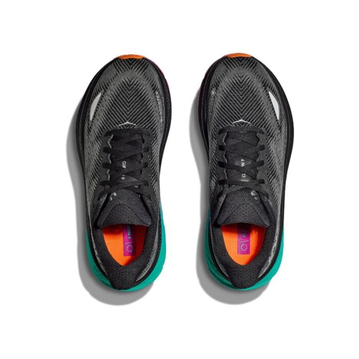 Hoka W Clifton 9 Gore-Tex Trainers – Black / Electric Aqua – Womens Performance Running - Crep Direct UK