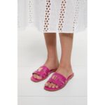 Holland Cooper Monogram Slide – Pink Croc Leather – Womens Sandals, Sliders & Toe Posts - Crep Direct UK