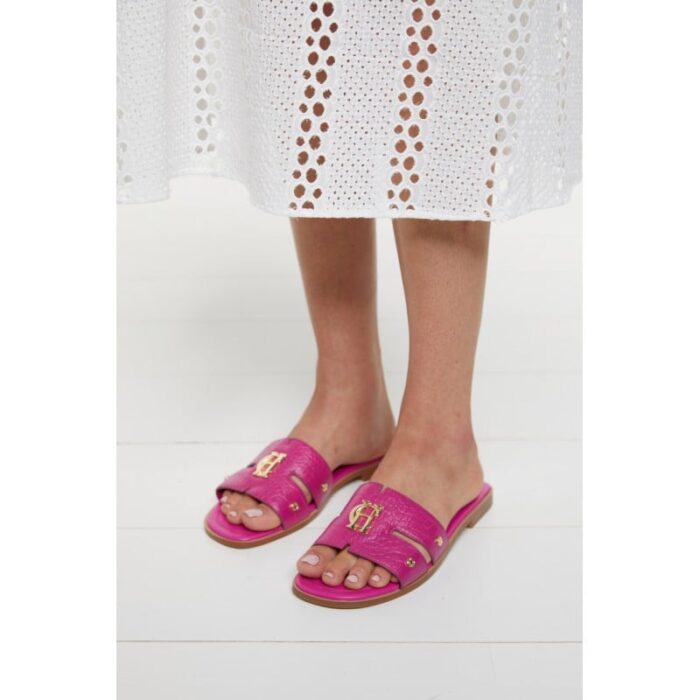 Holland Cooper Monogram Slide – Pink Croc Leather – Womens Sandals, Sliders & Toe Posts - Crep Direct UK