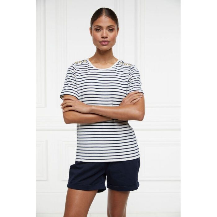 Holland Cooper Padstow Crew Neck Tee – Natural Ink / Navy Stripe – Ladies Clothing - Crep Direct UK