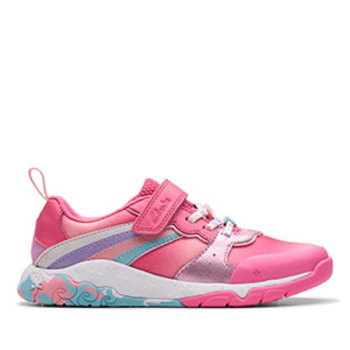 Clarks Tidal Star Kids Trainers – Bright Pink Combi Leather – Girls Shoes - Crep Direct UK