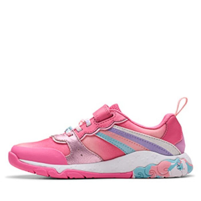 Clarks Tidal Star Kids Trainers – Bright Pink Combi Leather – Girls Shoes - Crep Direct UK