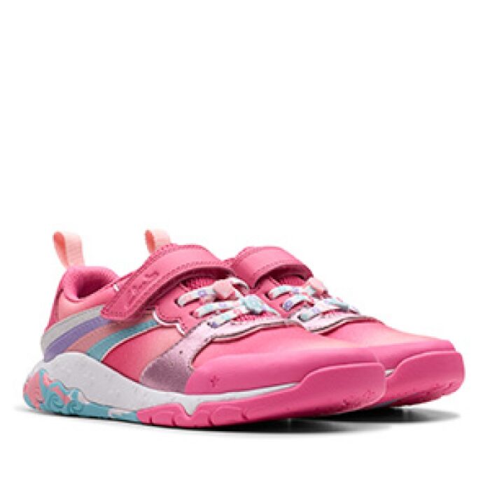 Clarks Tidal Star Kids Trainers – Bright Pink Combi Leather – Girls Shoes - Crep Direct UK