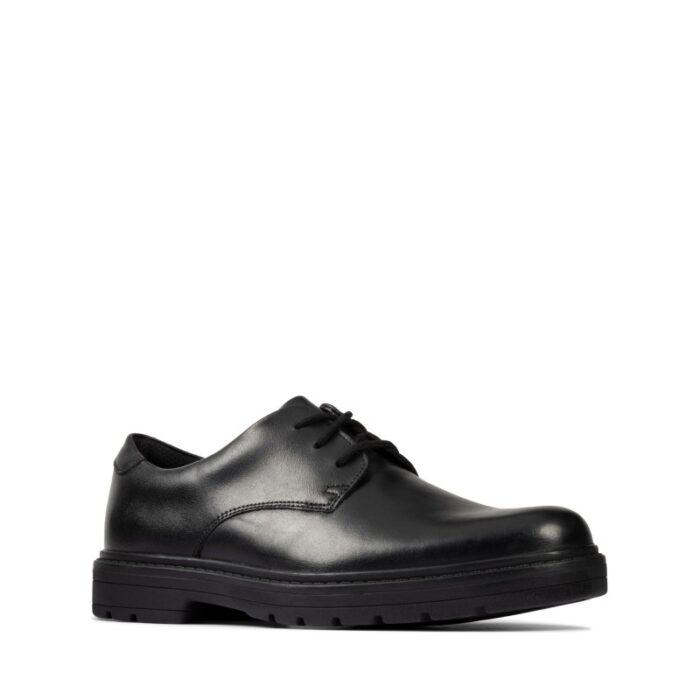 Clarks Loxham Derby Youth School Shoes – Black Leather – Boys School Shoes - Crep Direct UK