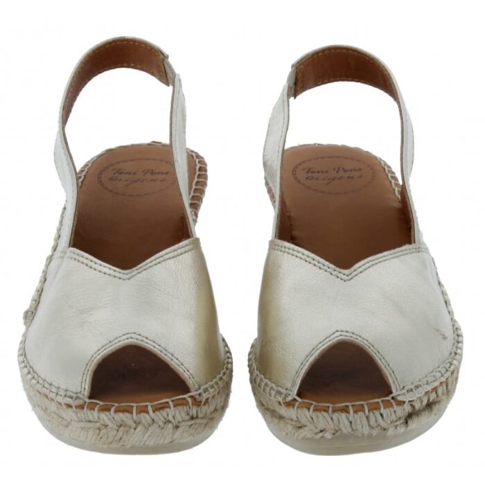 Toni Pons Bernia-P Peep Toe Espadrilles – Platinum Leather – Womens Espadrilles - Crep Direct UK