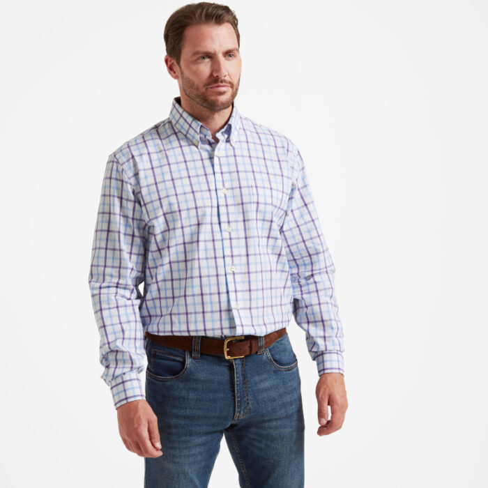 Schoffel Brancaster Classic Shirt 4050 – Bramble Check Cotton – Mens Clothing - Crep Direct UK