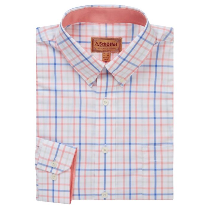 Schoffel Holkham Classic Shirt 4052 – Flamingo / Cloud Blue Cotton – Mens Clothing - Crep Direct UK