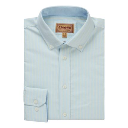 Schoffel Holt Soft Oxford Tailored Shirt 4077 - Pale Blue/Lemon Stripe Cotton - Mens Clothing