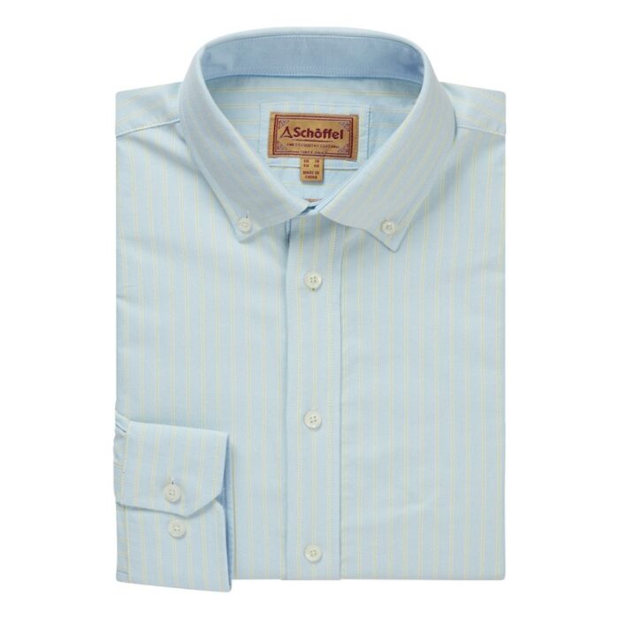 Schoffel Holt Soft Oxford Tailored Shirt 4077 – Pale Blue/Lemon Stripe Cotton – Mens Clothing - Crep Direct UK