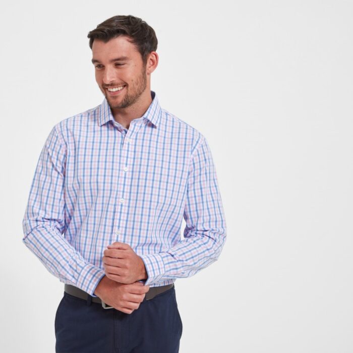 Schoffel Hebden Tailored Shirt 4093 – Blue/Pink Check – Mens Clothing - Crep Direct UK