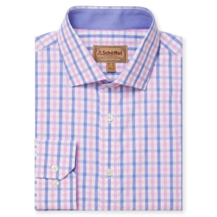 Schoffel Hebden Tailored Shirt 4093 – Blue/Pink Check – Mens Clothing - Crep Direct UK