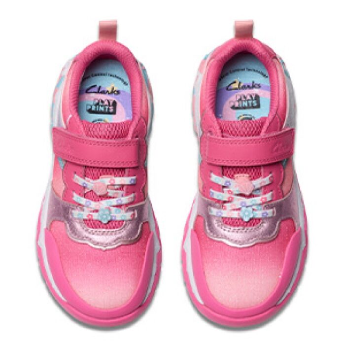Clarks Tidal Star Kids Trainers – Bright Pink Combi Leather – Girls Shoes - Crep Direct UK