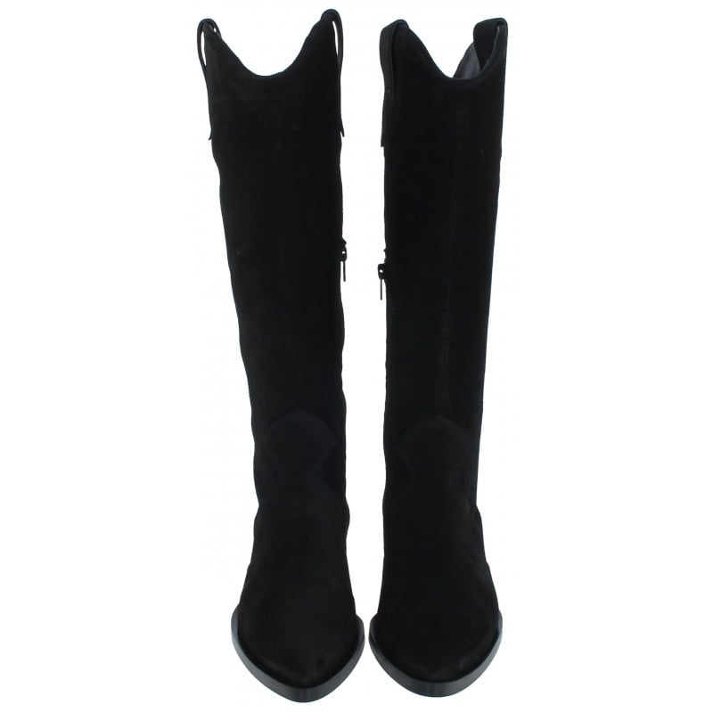 Alpe 2064 Knee High Cowboy Boots – Black Suede – Womens Boots - Crep Direct UK