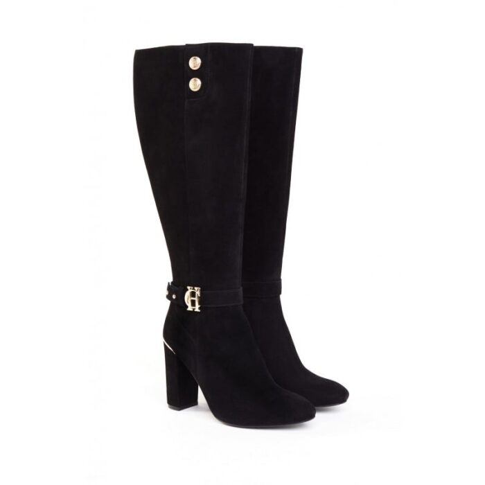 Holland Cooper Marlborough Knee High Boots – Black Suede – Womens Boots - Crep Direct UK