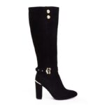 Holland Cooper Marlborough Knee High Boots – Black Suede – Womens Boots - Crep Direct UK