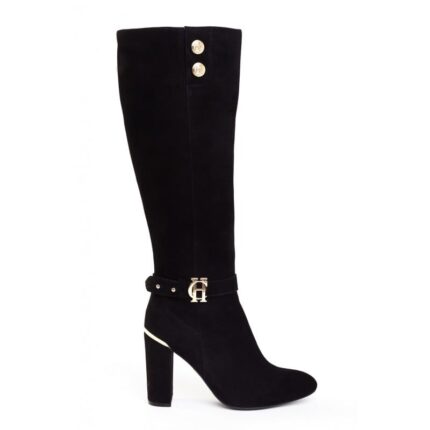 Holland Cooper Marlborough Knee High Boots – Black Suede – Womens Boots - Crep Direct UK