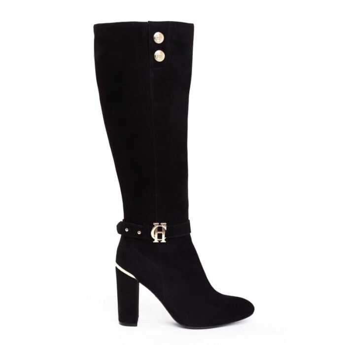 Holland Cooper Marlborough Knee High Boots – Black Suede – Womens Boots - Crep Direct UK