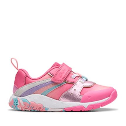 Clarks Tidal Star Toddler Trainers - Bright Pink Combi Leather - Girls Shoes