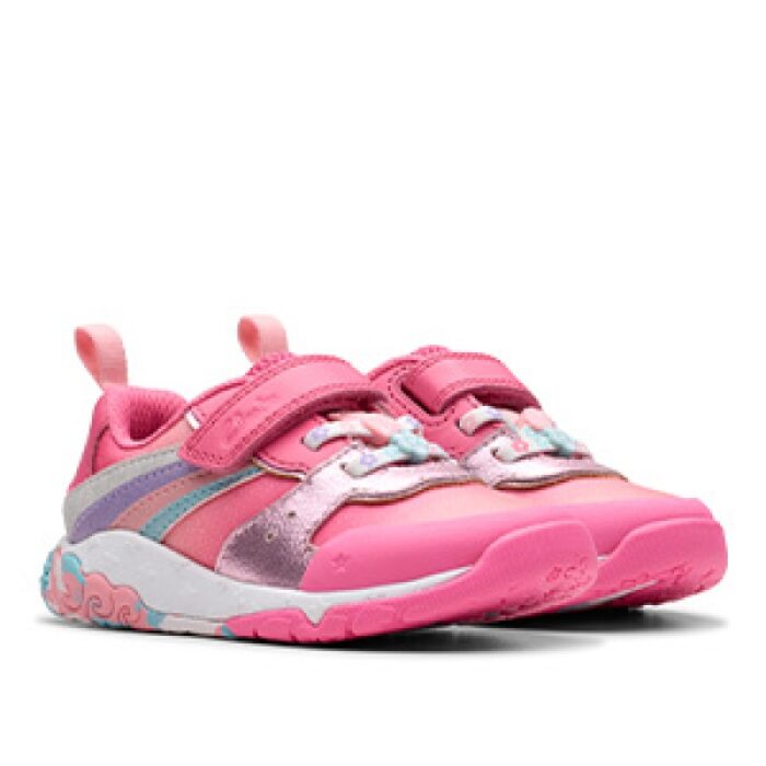 Clarks Tidal Star Toddler Trainers – Bright Pink Combi Leather – Girls Shoes - Crep Direct UK
