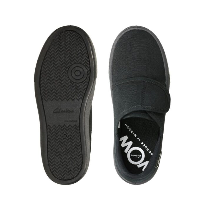 Clarks Hopper Run Plimsolls – Black Textile – Boys School Shoes - Crep Direct UK