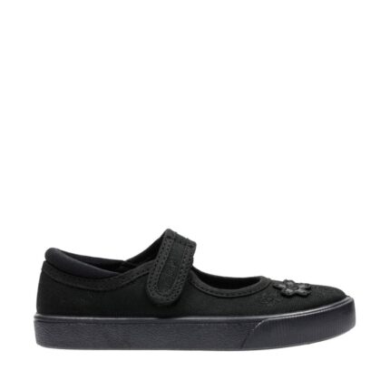Clarks Hopper Go Plimsolls - Black Textile - Girls School Shoes