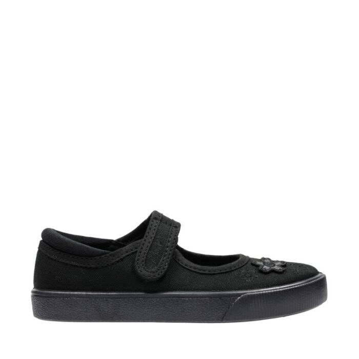 Clarks Hopper Go Plimsolls – Black Textile – Girls School Shoes - Crep Direct UK