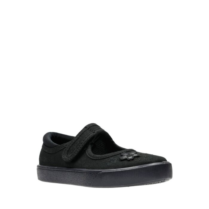 Clarks Hopper Go Plimsolls – Black Textile – Girls School Shoes - Crep Direct UK