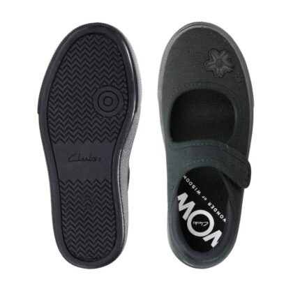 Clarks Hopper Go Plimsolls – Black Textile – Girls School Shoes - Crep Direct UK