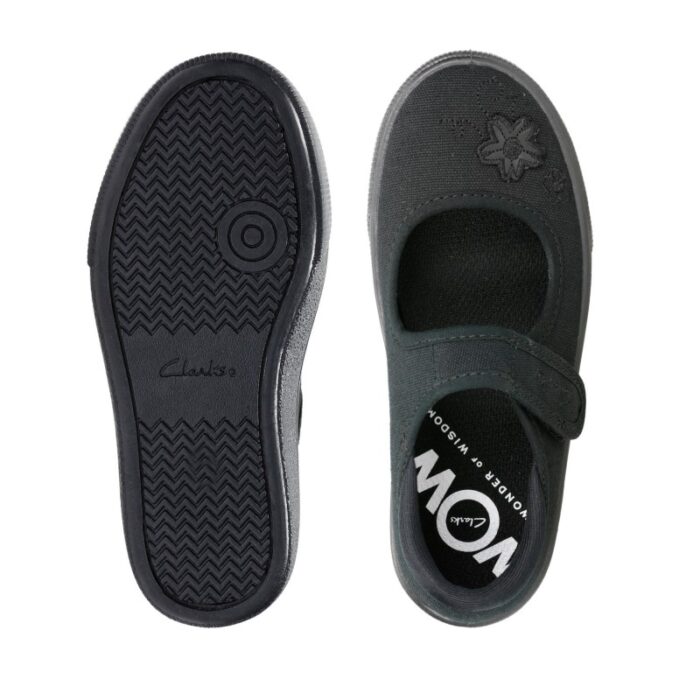 Clarks Hopper Go Plimsolls – Black Textile – Girls School Shoes - Crep Direct UK