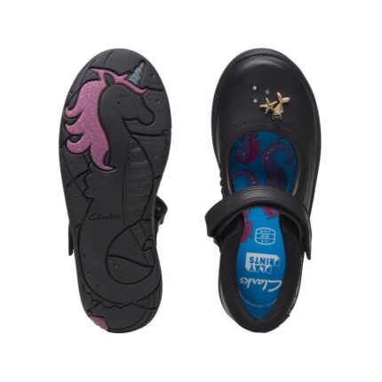 Clarks Relda Sea Kid School Shoes – Black Leather – Girls School Shoes - Crep Direct UK