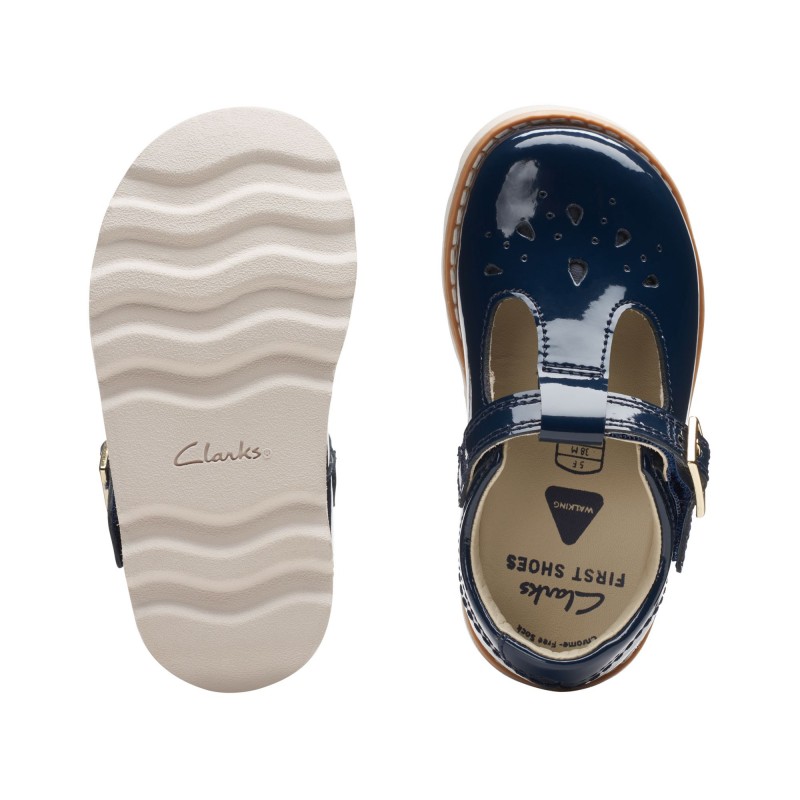 Clarks Crown Print Toddler Shoes – Navy Patent – Girls Shoes - Crep Direct UK