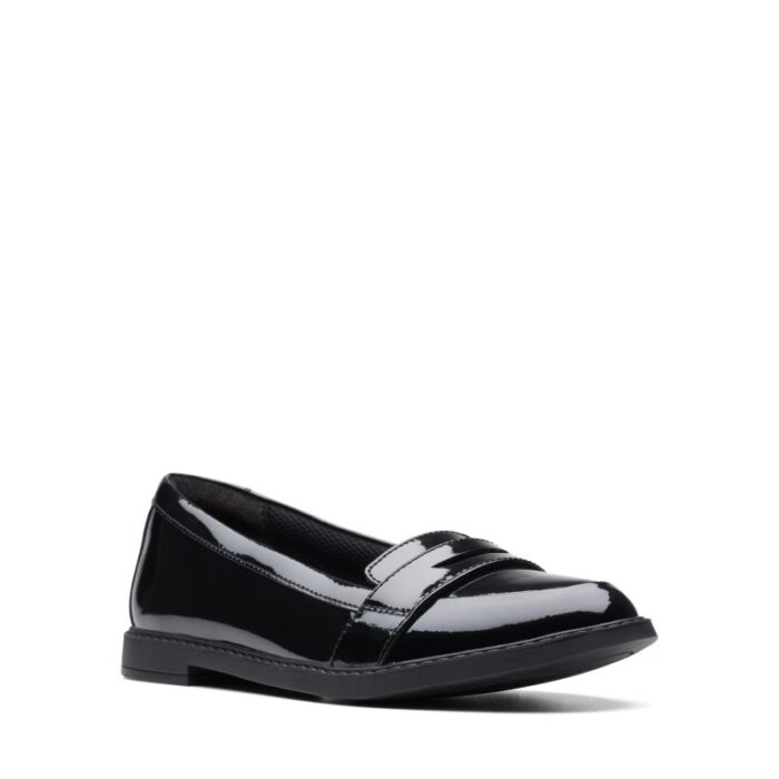 Clarks Scala Loafer Youth School Shoes – Black Patent – Girls School Shoes - Crep Direct UK