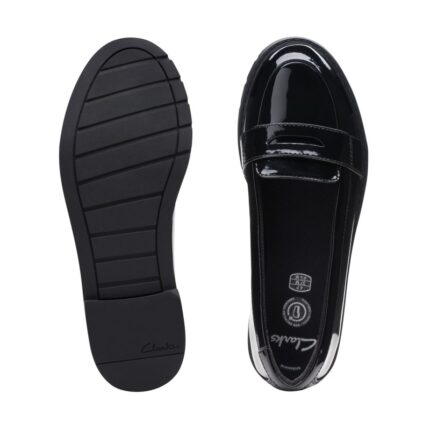 Clarks Scala Loafer Youth School Shoes – Black Patent – Girls School Shoes - Crep Direct UK