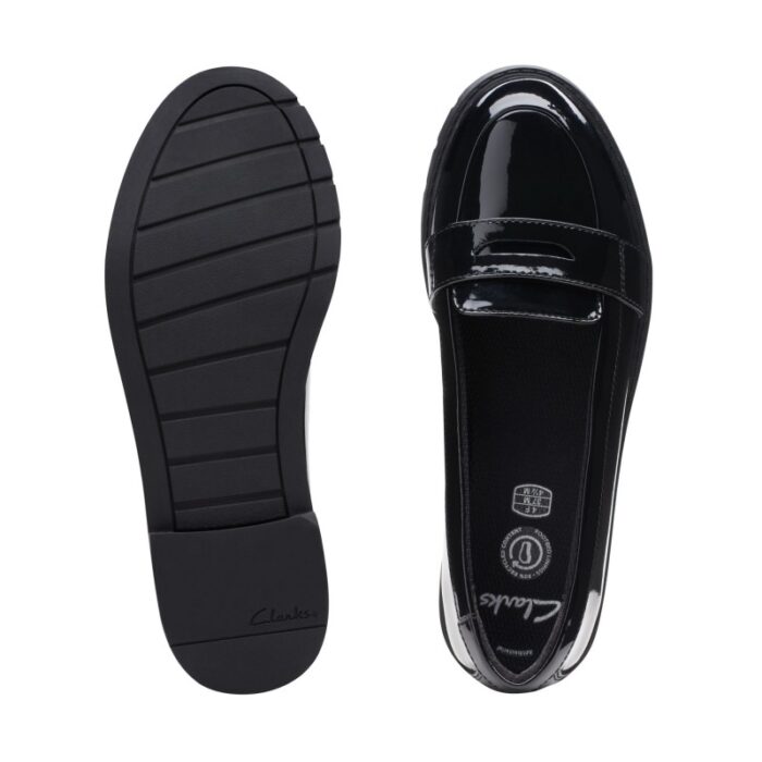 Clarks Scala Loafer Youth School Shoes – Black Patent – Girls School Shoes - Crep Direct UK