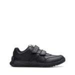 Clarks Cica Star Orb Kid Trainers – Black Leather – Girls School Shoes - Crep Direct UK