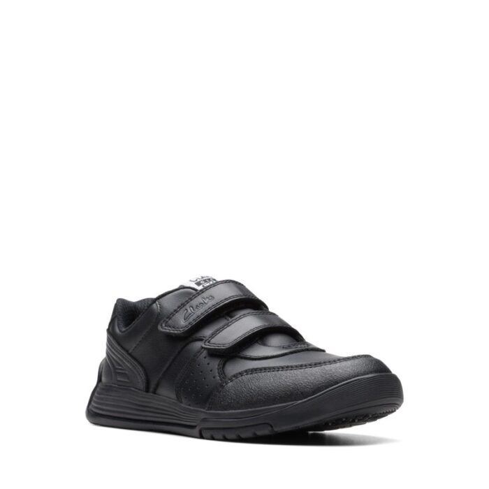 Clarks Cica Star Orb Kid Trainers – Black Leather – Girls School Shoes - Crep Direct UK