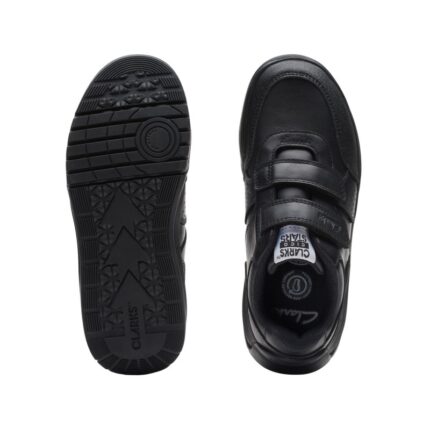 Clarks Cica Star Orb Kid Trainers – Black Leather – Boys School Shoes - Crep Direct UK