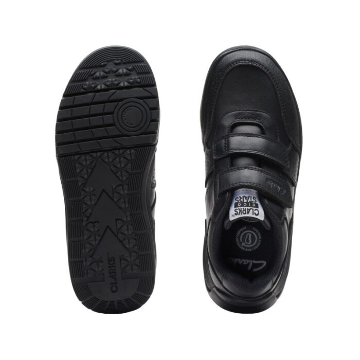 Clarks Cica Star Orb Kid Trainers – Black Leather – Girls School Shoes - Crep Direct UK