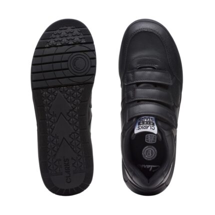 Clarks Cica Star Orb Youth Trainers – Black Leather – Boys School Shoes - Crep Direct UK