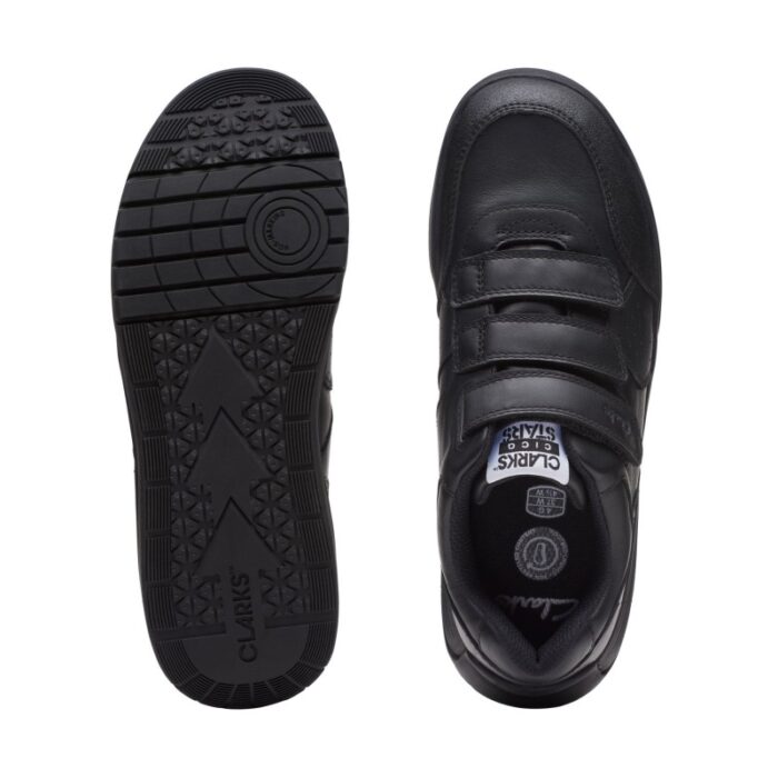 Clarks Cica Star Orb Youth Trainers – Black Leather – Girls School Shoes - Crep Direct UK