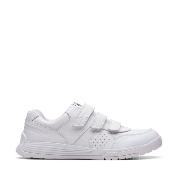 Clarks Cica Star Orb Youth Trainers – White Leather – Boys School Shoes - Crep Direct UK