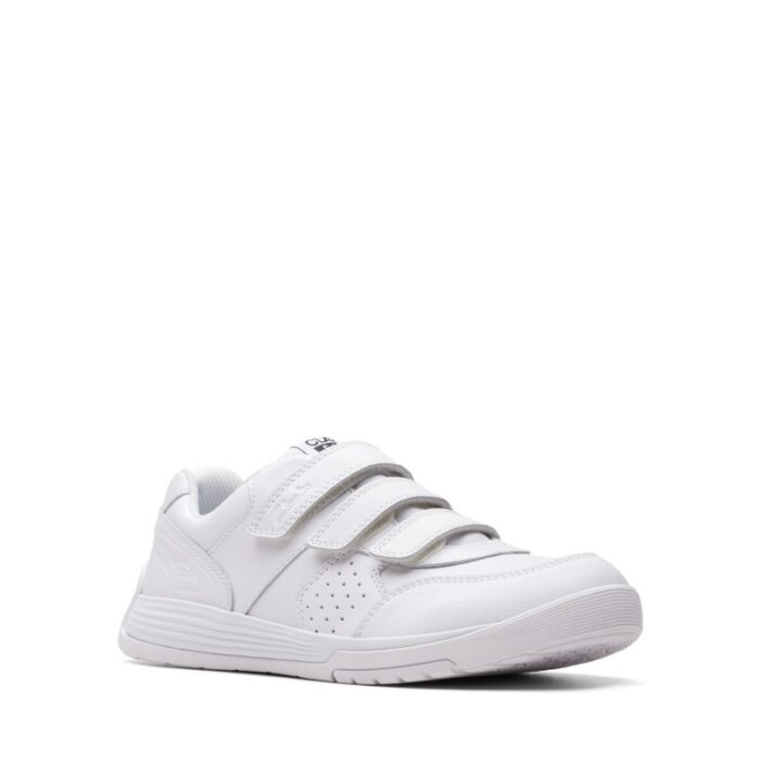 Clarks Cica Star Orb Youth Trainers – White Leather – Boys School Shoes - Crep Direct UK