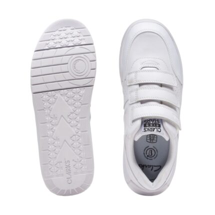 Clarks Cica Star Orb Youth Trainers – White Leather – Boys School Shoes - Crep Direct UK
