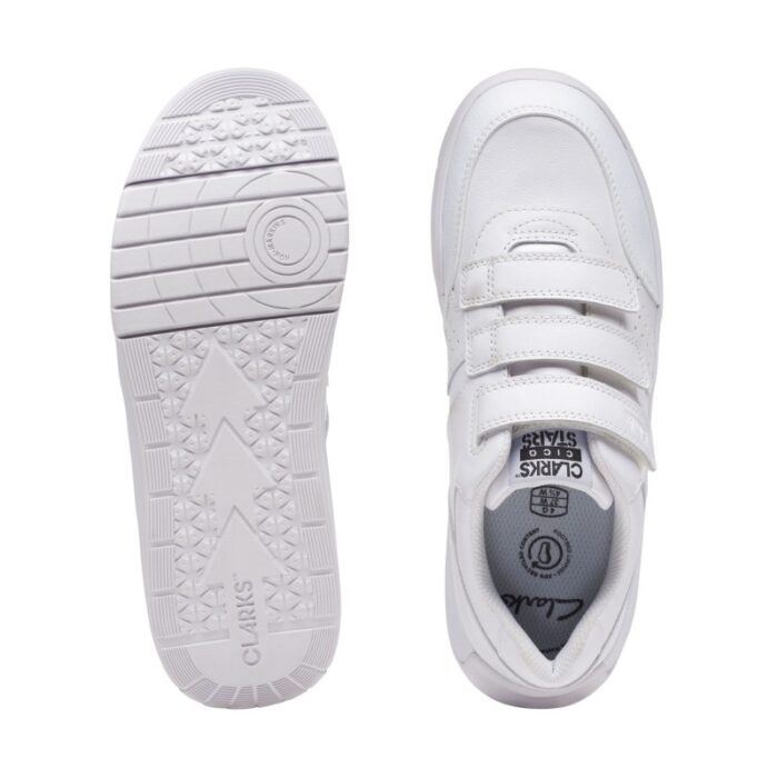 Clarks Cica Star Orb Youth Trainers – White Leather – Boys School Shoes - Crep Direct UK
