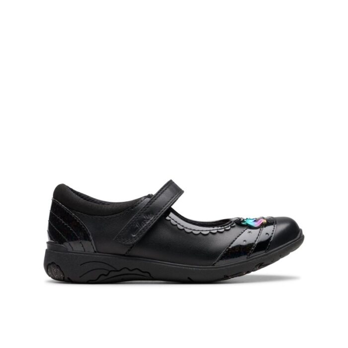 Clarks Relda Spark Kid School Shoes – Black Leather – Girls School Shoes - Crep Direct UK