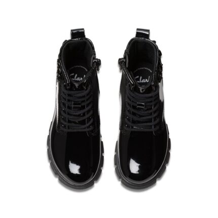Clarks Evyn Charm Kids Boots – Black Patent – Girls Boots - Crep Direct UK